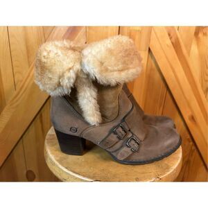 Born Brown Fur-Lined Sherpa Heel Boots Turn Down Size 8 Fall Winter Boots